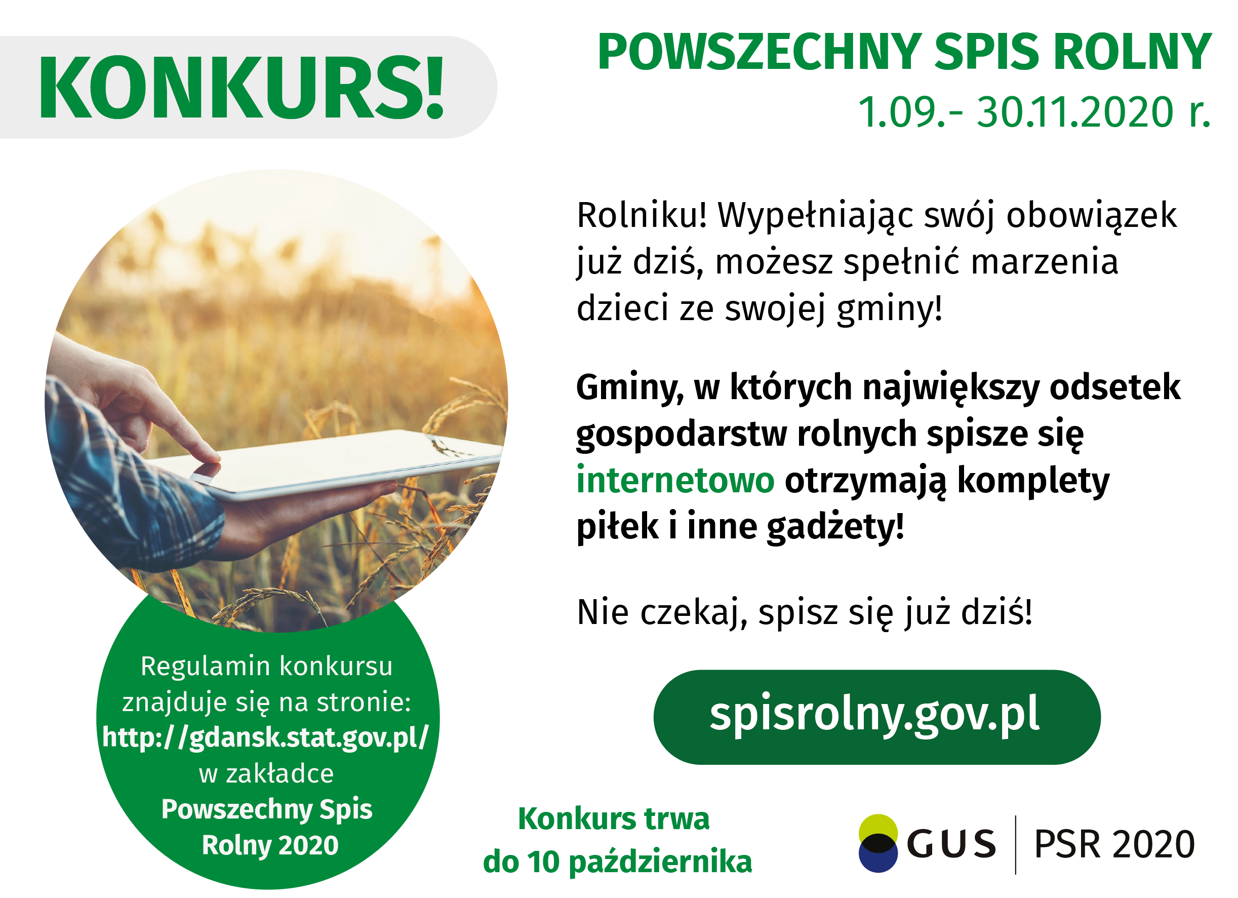 Spis Rolny 2020 - konkurs na największą liczbę rolników z danej gminy, która sie spisała.
